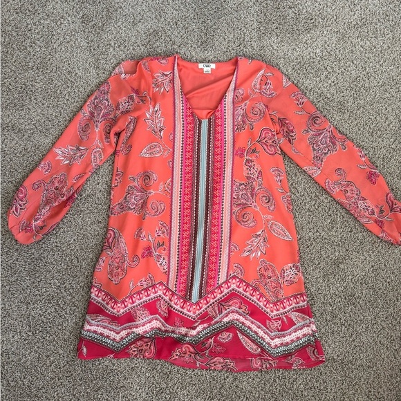 Cato Dresses & Skirts - Cato Orange Pink Floral Boho Paisley Long Sleeve Women's Dress Sundress Sz Small